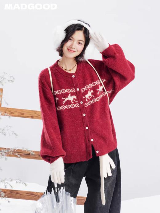 马得工地/MDGDMY141458/新年马赛克小马毛衣开衫 商品图0