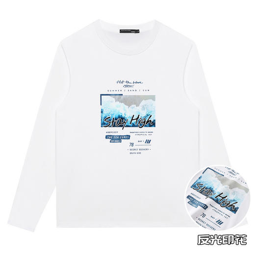 GXG男装【反光印花】秋季圆领休闲男士百搭宽松长袖T恤纯棉K&C 商品图2