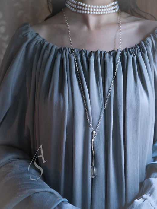 Phaedo 25AW 青瓷色/浅金色法式真丝连衣裙 商品图5