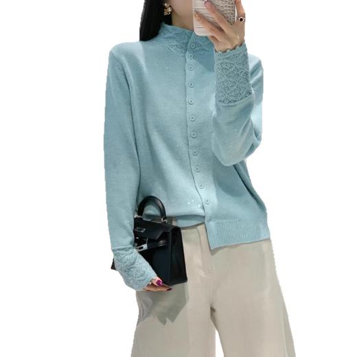 秋冬羊毛针织衫半高领钩花边袖拼接针织打底时尚套头百搭毛衣开衫 商品图4