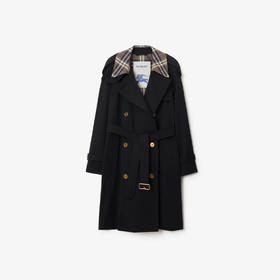 BURBERRY 巴宝莉 女士卡斯尔福德版型 – 中长款格纹衣领 Trench 风衣 黑色 8113626 A1189