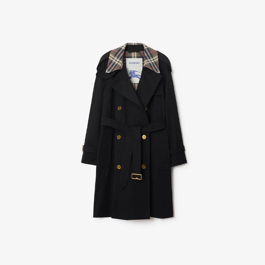 BURBERRY 巴宝莉 女士卡斯尔福德版型 – 中长款格纹衣领 Trench 风衣 黑色 8113626 A1189 商品图0