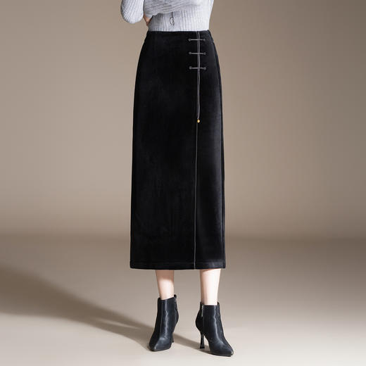 国风复古时尚半身裙垂坠感，修身直筒裙中长款开叉包臀裙MYX-KDFY-01257-L 商品图1