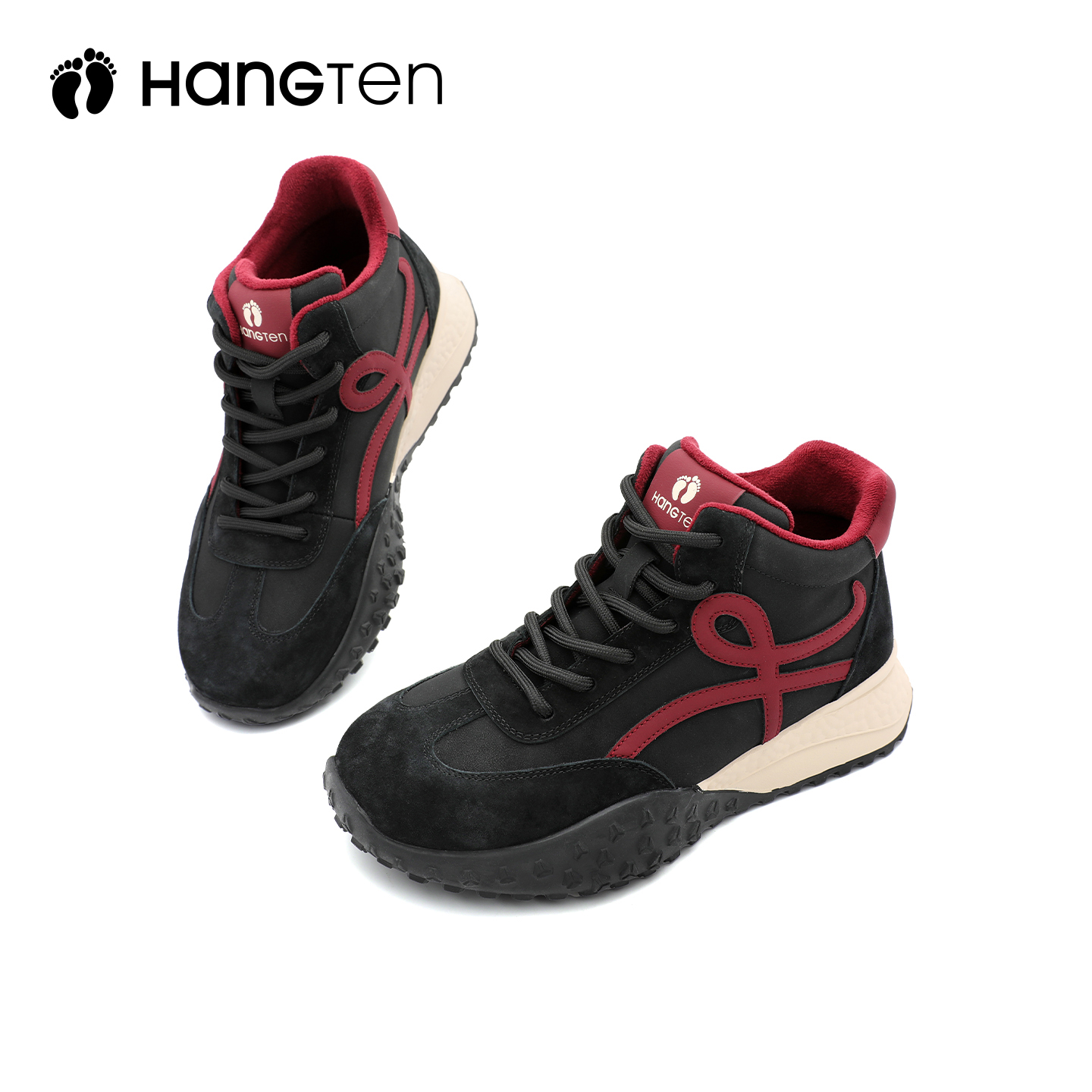 HANGTEN欢腾秋冬女鞋橡胶大底休闲保暖加绒高帮底德训鞋G5365028DD