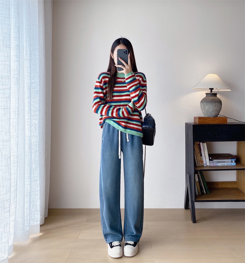 云仓 【K9806】加绒加厚天丝牛仔裤 一条过冬直筒裤