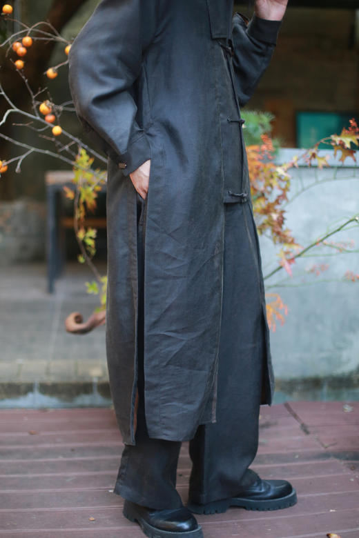 漫物记素平缎香云纱三盘扣大衣外套xys-M291 商品图4