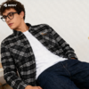 波顿工士夹克外套男秋冬季加厚保暖潮牌痞帅黑白格子衬衫衬衣MJ921321 商品缩略图2