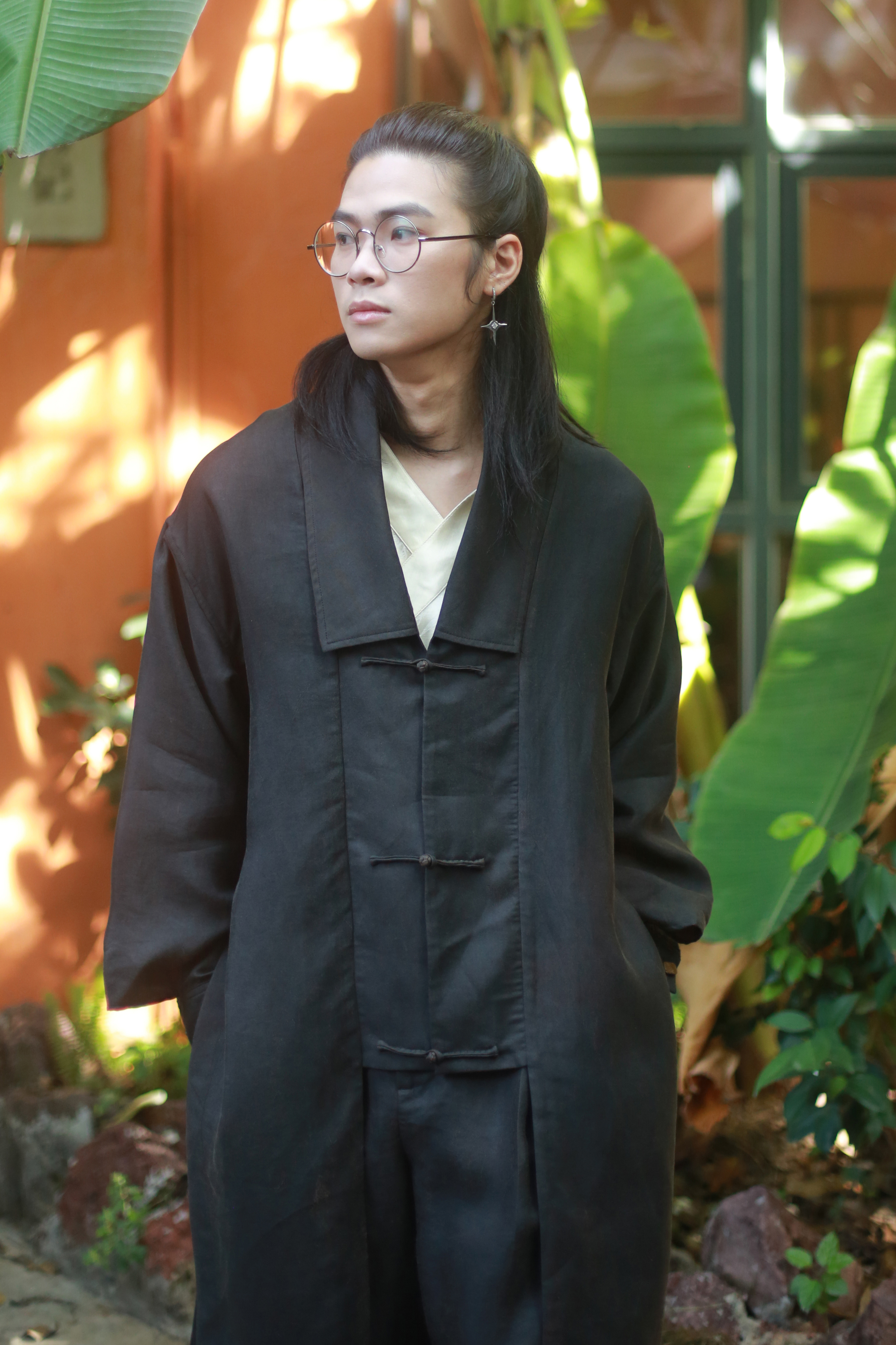 漫物记素平缎香云纱三盘扣大衣外套xys-M291