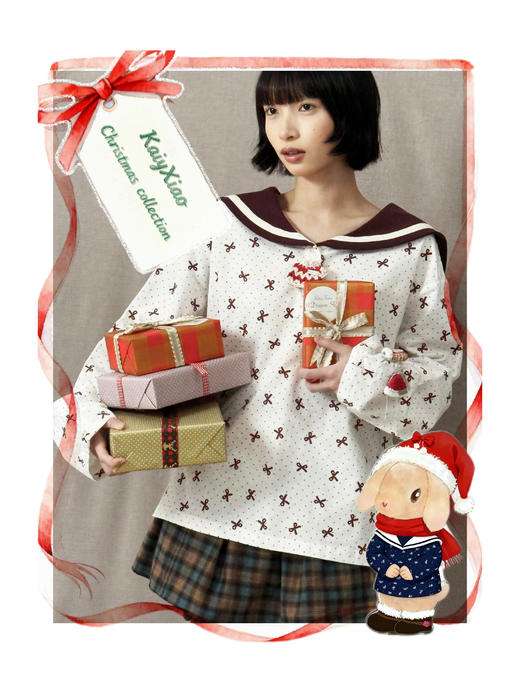 Kaiy Xiao 圣诞限定系列 复古童话海军领长袖T  一品红/圣诞夜 商品图2