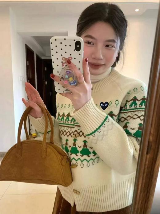 D112718复古和童趣几何图形和小人圆领针织毛衣开衫 商品图3