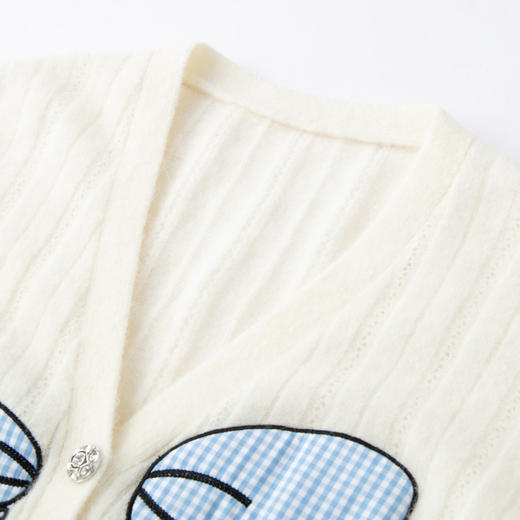 HERLIAN 2025年冬季女士格子蝴蝶结印花V领针织衫 商品图3