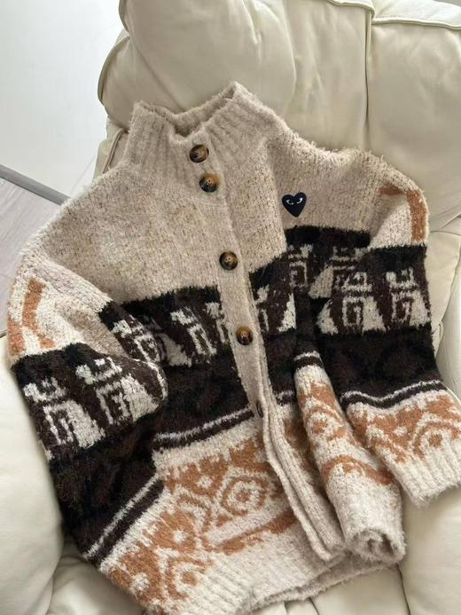 D112716秋冬季复古休闲感费尔岛花纹针织开衫毛衣 商品图6