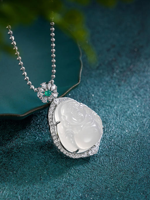 子佩集S925银【笑口常开】套链【DZ017223】纯银白玉髓弥勒佛项链2408 商品图0