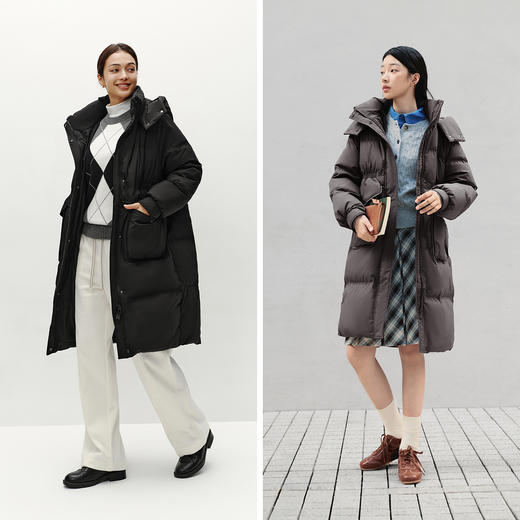 森马羽绒服女冬季长款80绒子纯色连帽宽松插肩袖加厚保暖百搭外套 商品图4