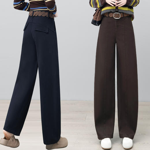 YM 2838-79时尚优雅加绒保暖牛仔弯刀裤高腰遮肚显瘦阔腿裤 商品图3