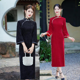 SKY 361831复古中国风雪尼尔加绒大码旗袍