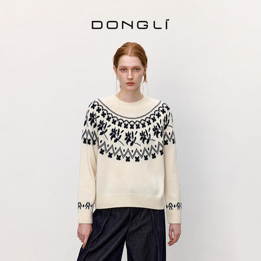 东黎 • 童心未远 期待花信 山羊绒女士提花圆领套衫 5559 商品图1