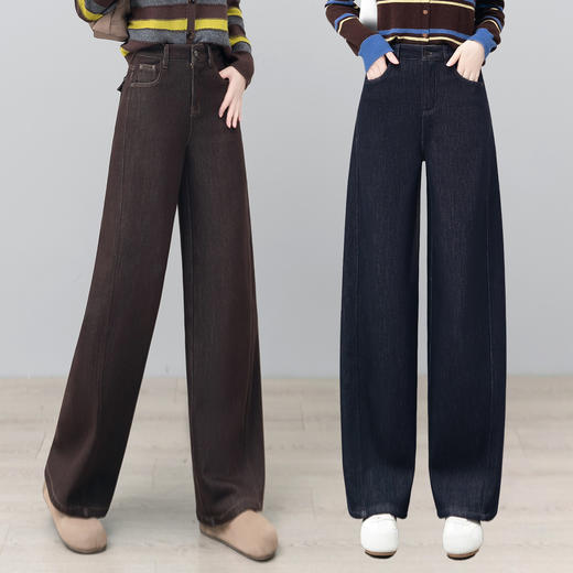 YM 2827-79时尚洋气加绒保暖弯刀牛仔裤显瘦阔腿裤 商品图1
