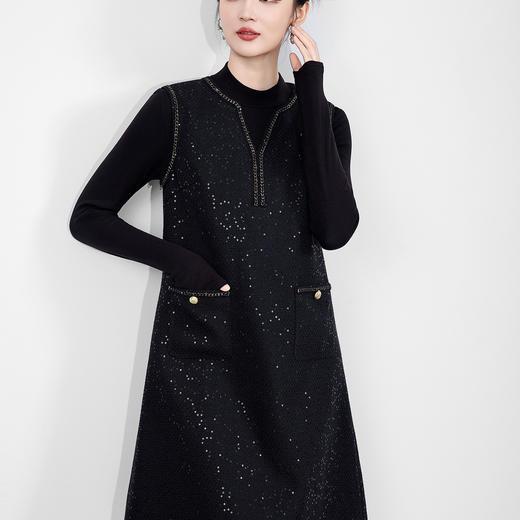 「高货wl」全新升级【铂金会员339/天猫459/差价120】(03707)洛诗琳2025秋冬新款羊毛混纺亮片编织粗花呢小香风背心裙 商品图0