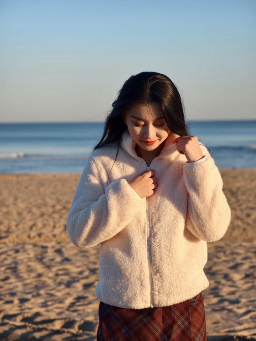 越穿越暖毛茸茸简约小立领优衣库同款摇粒绒外套 商品图14