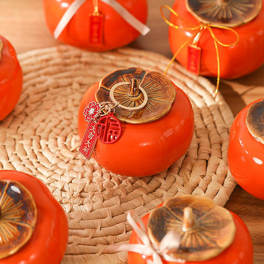 【柿柿如意柿子摆件陶瓷礼盒】乔迁结婚礼物 客厅布置春节乔迁装饰  商品图1