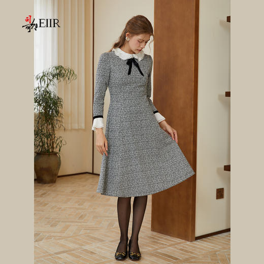 司歌收腰拼荷叶连衣裙秋冬羊毛裙A921035X 商品图1