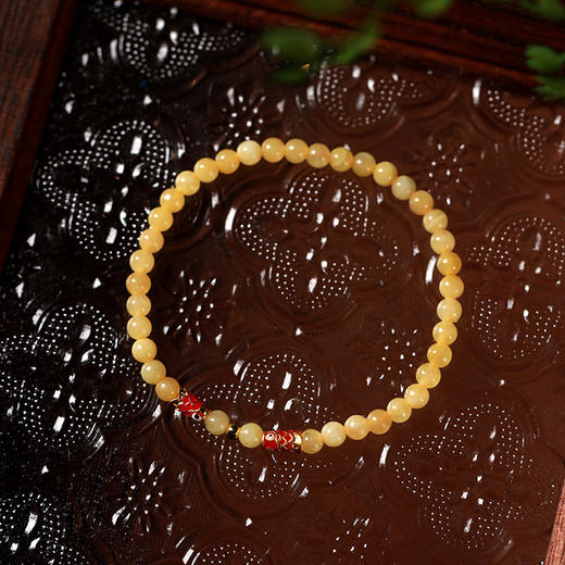 六鑫珠宝 景泰蓝米黄玉紫金砂二代蜜蜡锦鲤上岸手串  商品图2