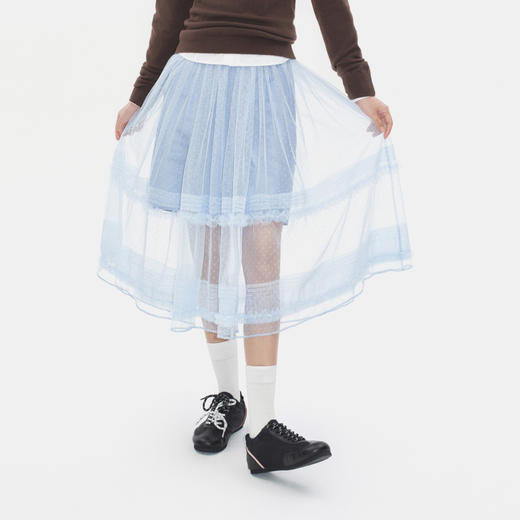 Herlian2025冬季新品塔克褶设计多层次波点网纱长裙女士 商品图1