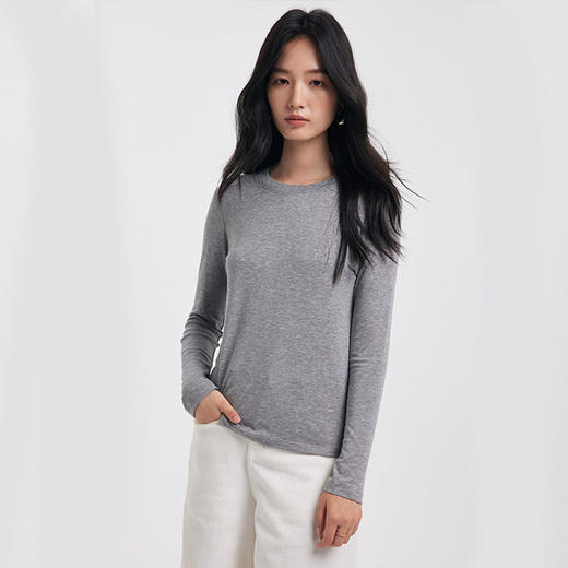 秋冬天丝醋酸打底衫女莱赛尔羊毛圆领保暖针织衫纯色内搭长袖上衣 商品图2