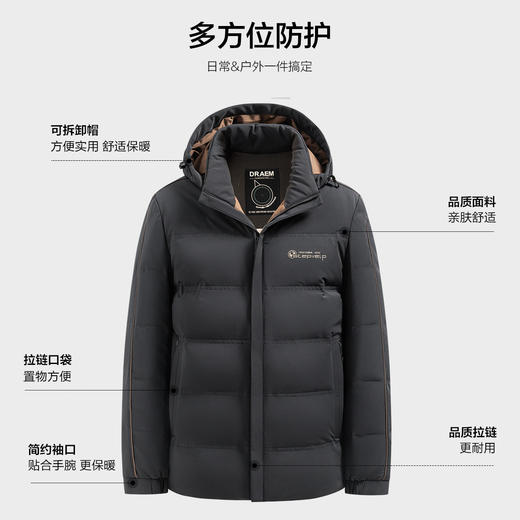 【可拆卸帽子】罗蒙冬季羽绒服可拆卸连帽外套保暖御寒可立领百搭羽绒外套 商品图4