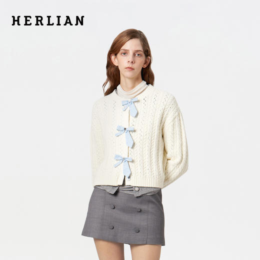 HERLIAN 2025冬季新品蝴蝶结装饰针织开衫女士 商品图0