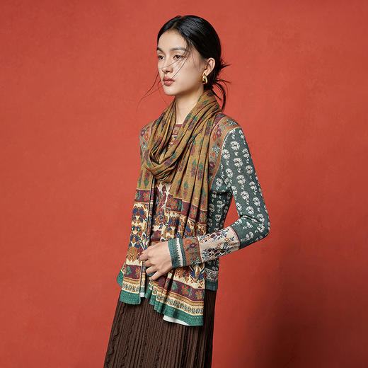 【林栖设计小店】（现货）秋色鸳鸯印花毛织披肩绵羊毛复古百搭气质2025秋冬新款围巾披肩女T2954286 商品图4