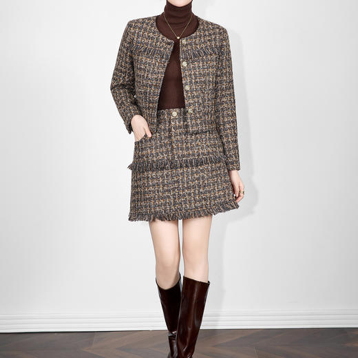 「高货wl」全新升级【铂金会员431/天猫579/差价148】(99119)洛诗琳2025秋冬小香风羊毛粗花呢外套A字半身裙两件套 商品图1