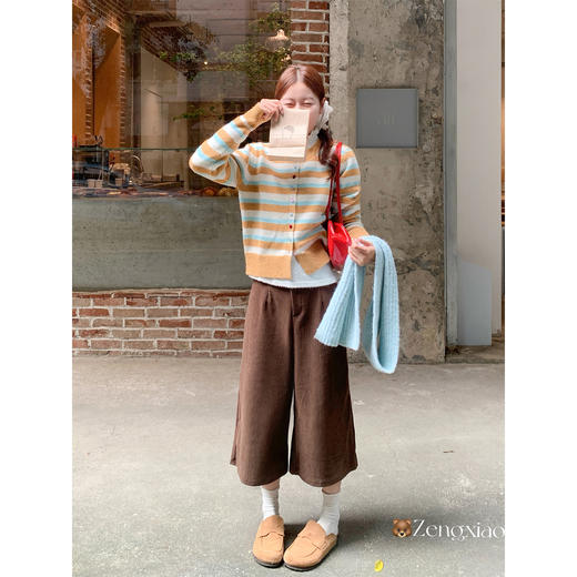 <曾小咸推荐> 现货秒杀！微信超特价！咖色条纹短款毛衣开衫 日常189.99 立减100 秒杀89.99！ 商品图4