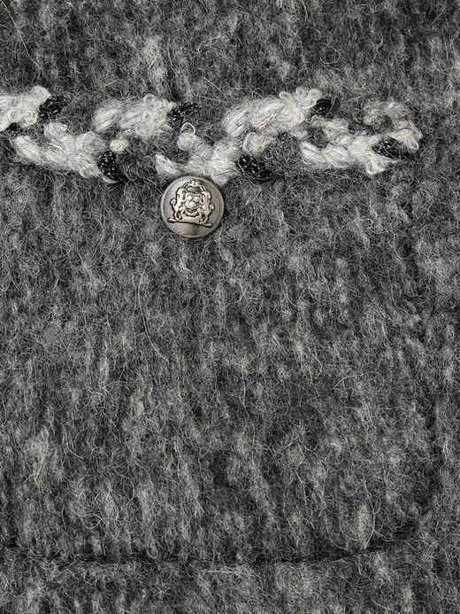 灰黑混纺粗花呢小香风外套 撞色毛边金属扣短款夹克 复古优雅秋冬质感上衣 商品图2