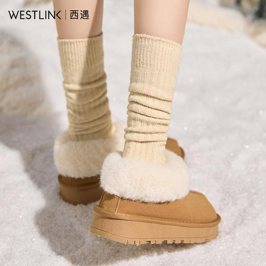 西遇毛毛雪地靴女新款冬季低帮舒适保暖加绒棉鞋外穿厚底女鞋Y0057325 商品图2