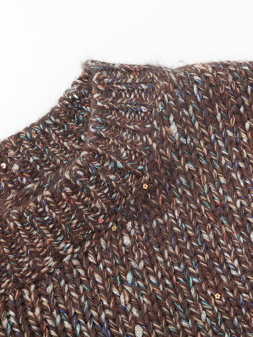 棕调彩点肌理感针织衫 圆领长袖双扣袖口休闲慵懒风毛衣 商品图2