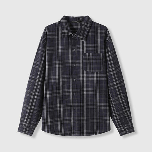 GXG男装【棉100%】25秋季时尚潮流撞色格纹翻领休闲男式长袖衬衫K&C 商品图4