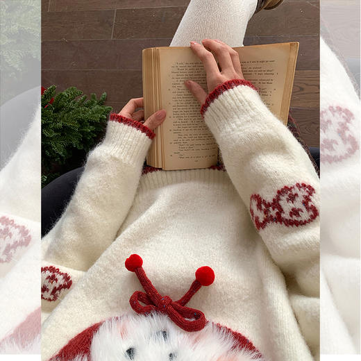 西遇氛围感穿搭女冬季新款可爱苹果小狗图案套头毛衣SS051893 商品图3