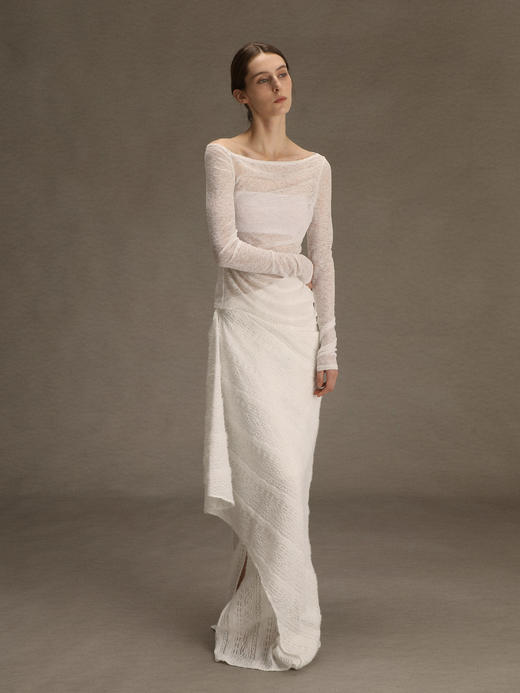 ranyepersonal｜PARADOX25SK02-1 异形褶皱提花白色西装半身裙 [ 白 ] 商品图5