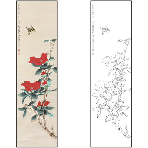 工笔画白描底稿于非闇花鸟《花蝶图》临摹勾线高清打印稿FA56 商品图0