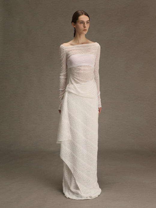 ranyepersonal｜PARADOX25SK02-1 异形褶皱提花白色西装半身裙 [ 白 ] 商品图3