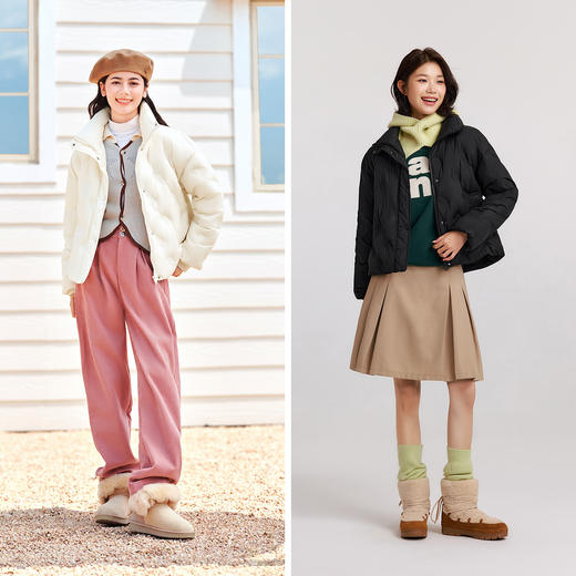 森马羽绒服女冬季薄款90绒子防泼水防风宽松千鸟格立领设计感外套 商品图4