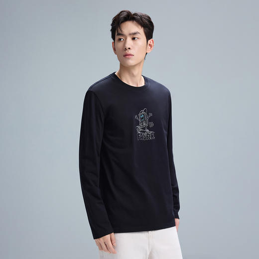 GXG男装【100%棉】25秋季时尚潮流卡通印花圆领休闲男式长袖T恤K&C 商品图1