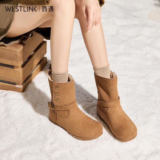 西遇勃肯雪地靴女鞋新款冬季复古两穿棉靴厚底保暖加绒短靴子Y0057356 商品图2