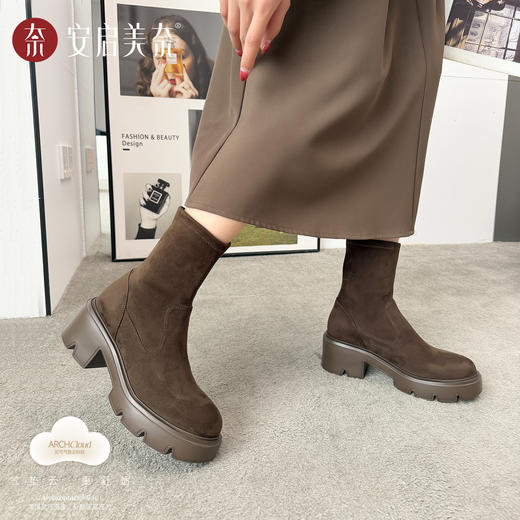 ARCHCONTACT安启美奈圆头厚底百搭瘦瘦靴53074 商品图4