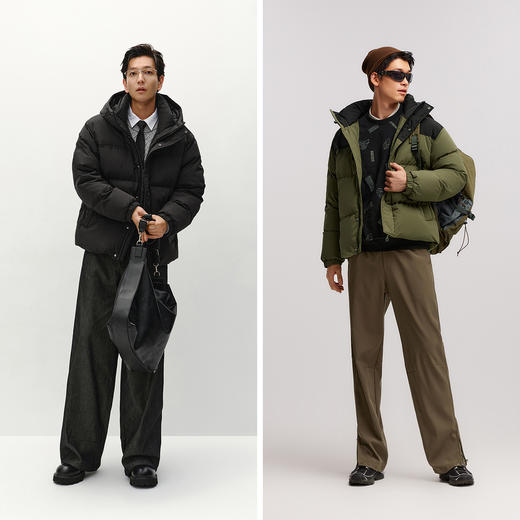 轻松羽绒|森马羽绒服男防泼水防风正肩外套情侣冬装连帽上衣青年 商品图4