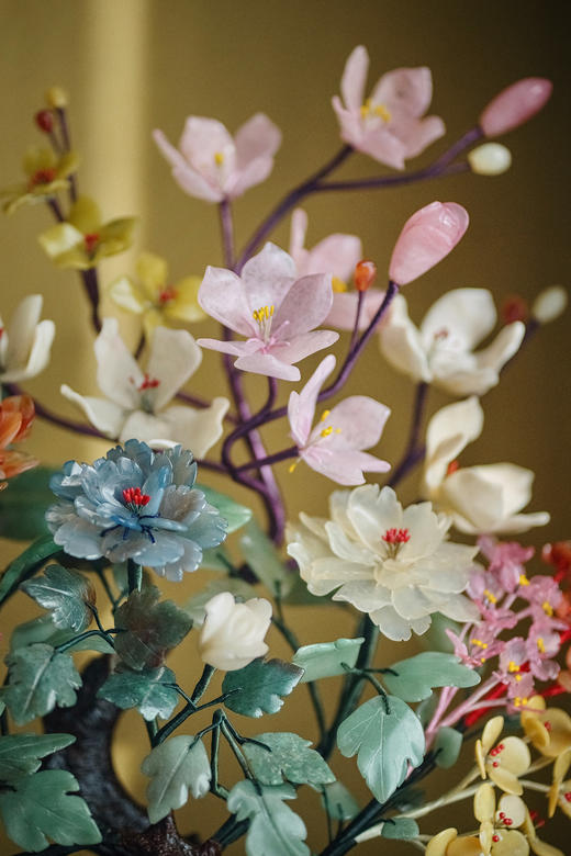 【已售】独角鹿小心眼古董20世纪中国出品传统东方花卉纹景泰蓝盆装饰「玉堂富贵」珍宝像生盆景 商品图4