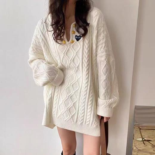 D112711秋冬新款V领麻花毛衣链条设计感慵懒套头宽松套头上衣 商品图6