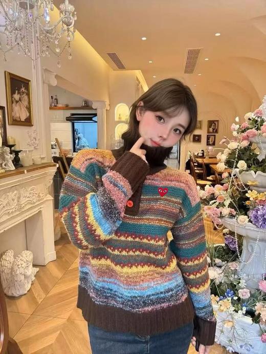D112712超可爱减龄套头针织衫毛衣女士半纽扣高领翻领毛衣 商品图4